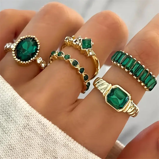 Conjunto de Anéis Esmeralda Imperial