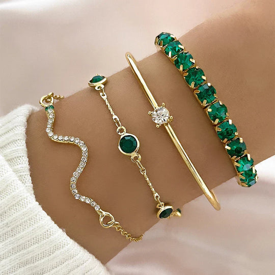 Conjunto de Pulseiras Verde-Esmeralda
